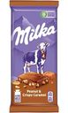 Шоколад молочный Milka с арахисом, кусочками хрустящей карамели, рисовыми шариками и кукурузными хлопьями, 90 г