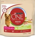 Корм сухой для взрослых собак PURINA ONE Mini Здоровый вес Индейка и рис, 1,5кг