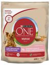 Сухой корм Purina One с лососем и рисом для взрослых собак мелких пород с чувствительным пищеварением 600 г