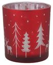 Подсвечник новогодний красный с рисунком Олень и ели, 8см