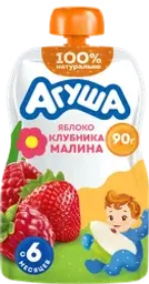Пюре фруктово-ягодное детское АГУША Яблоко, клубника, малина, с 6 месяцев