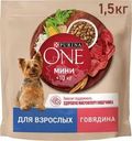 Корм сухой Purina One с говядиной и рисом для взрослых собак мелких и карликовых пород 1.5кг