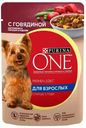 Влажный корм Purina One Мини с говядиной картофелем и горохом в подливе для взрослых собак мелких пород 85 г