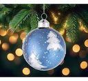 Ёлочное украшение Шар с ёлочками синий, стекло, 8см