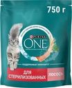 Корм сухой Purina One с лососем и пшеницей для взрослых стерилизованных кошек 750г