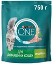 Корм сухой PURINA ONE  для взрослых домашних кошек с индейкой 750г
