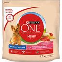 Корм для взрослых собак мелких и карликовых пород Purina One мини Говядина с рисом, 1,5 кг
