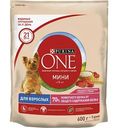 Сухой корм для взрослых собак мини пород Purina One с высоким содержанием говядины и с рисом, 600 г