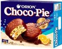 Пирожное Orion Choco Pie Chocochip бисквитное c апельсиновым джемом и шоколадной крошкой, 360г
