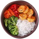 Креветки обжаренные на масле гхи с фунчозой и брокколи Перекрёсток Select, 200г