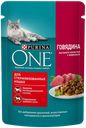 Корм влажный для взрослых кошек PURINA ONE Sterilised с говядиной и морковью в соусе, 75г