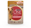 Корм для собак Purina ONE Мини Контроль веса влажный с индейкой морковью и горохом для мелких пород, 85 г