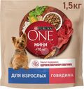 Корм сухой Purina ONE с говядиной и рисом для взрослых собак мелких и карликовых пород, 1.5кг