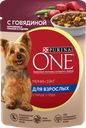 Корм влажный для взрослых собак PURINA ONE Mini Говядина, картофель и горох в подливе, 85г