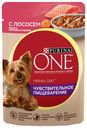 Влажный корм Purina One Мини для взрослых собак мелких пород с чувствительным пищеварением с лососем рисом и морковью в подливе 85 г
