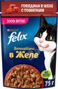 Корм влажный Felix Sensation Говядина в желе с томатами для взрослых кошек 75г