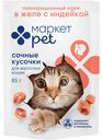 Корм Сочные кусочки в желе с индейкой для взрослых кошек Маркет Pet, 85г