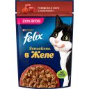 Felix Sensations. Корм консервированный полнорационный для взрослых кошек, с говядиной в желе с томатами, 75 г