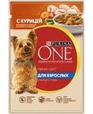 Влажный корм для взрослых собак мини пород Purina One с курицей, морковью и зелёной фасолью в подливе, 85 г