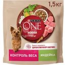 Сухой корм Purina One для собак мелких пород, склонных к набору веса с индейкой и рисом, 1.5кг