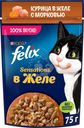 Корм влажный Felix Sensations с курицей в желе с морковью для кошек, 75г