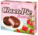 Печенье Lotte Choco Pie Strawberry бисквитное со вкусом клубники 336 г